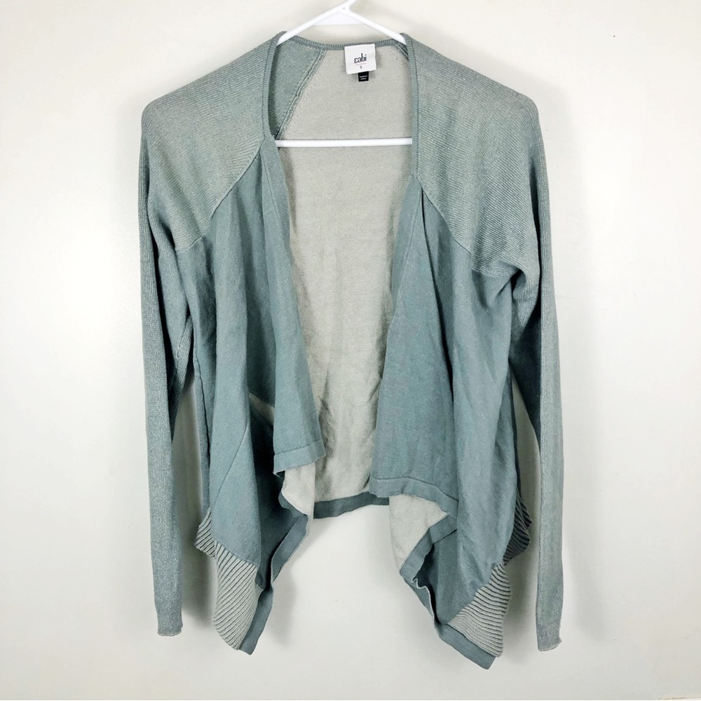 CAbi Pocket Cardigan Open Front Drape Waterfall Hem Sage Green Size Medium